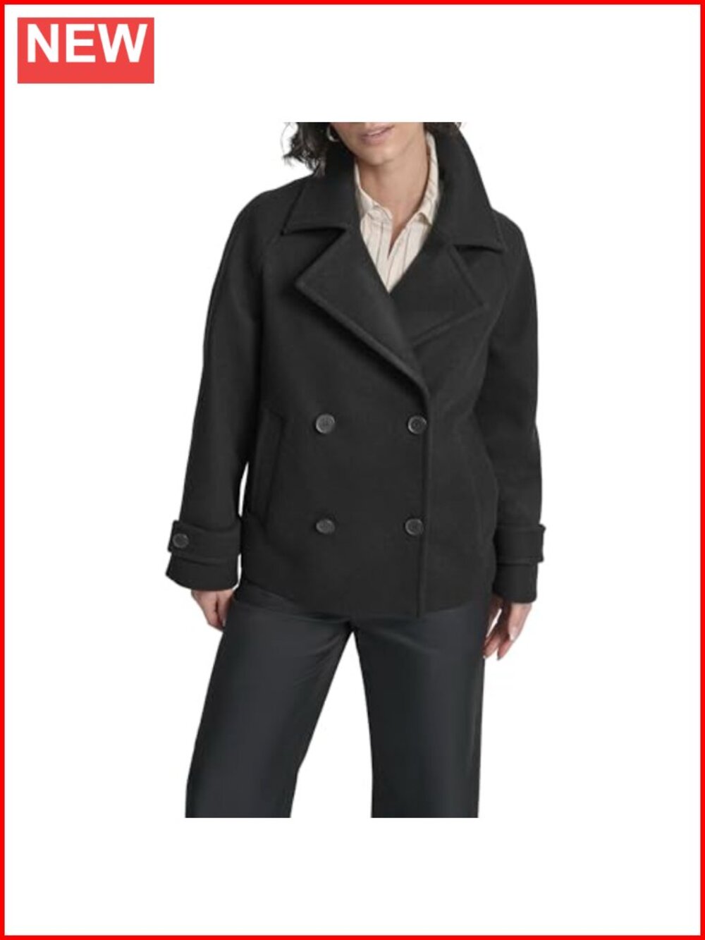 Faux Wool Double-Breasted Short Coat Womens Casual Jacket